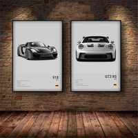 Sports Car Wall Art Black White Pop 911 GT Turbo Canvas Painting Living Room Home Decor Gift Garage