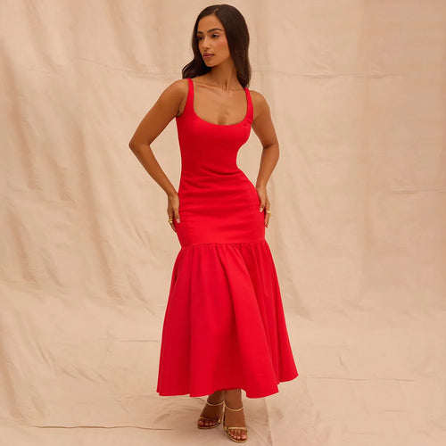 Red Suspender Dress