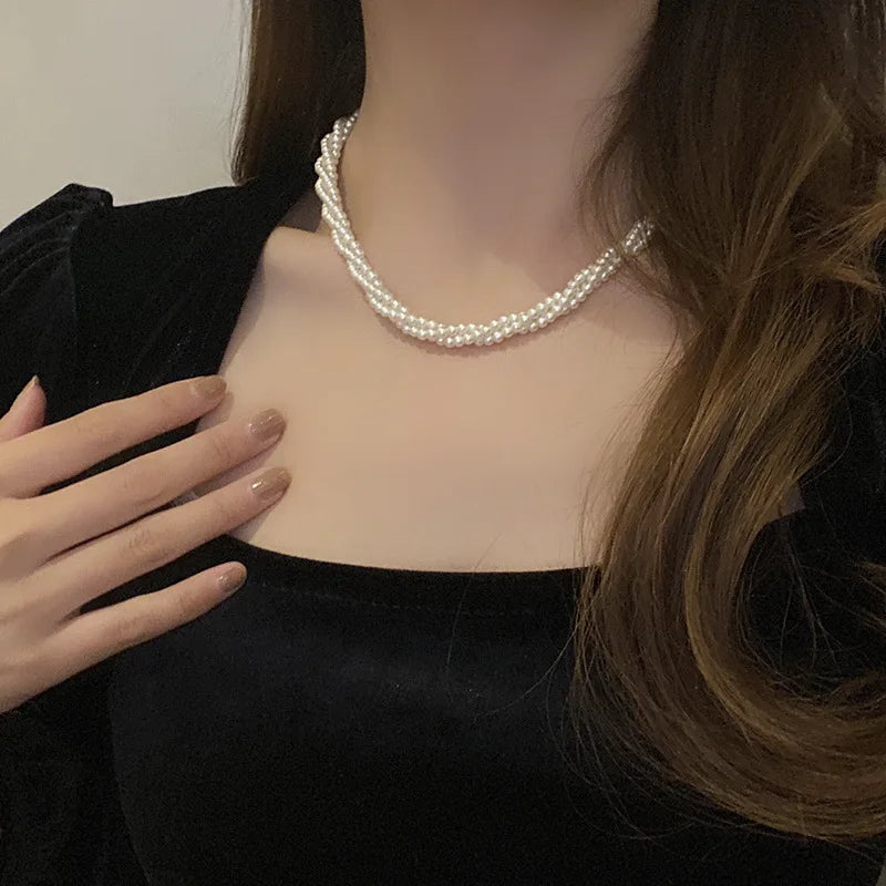 Layered Pearl Choker Necklace