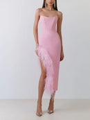 Strapless Feather Midi Dress