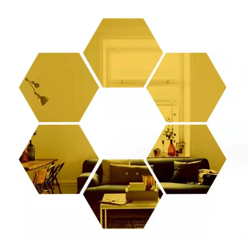 Rose Gold 3D Hexagon Mirror Wall Stickers DIY TV Background Decor for Living Room Bedroom Bathroom Home Decor