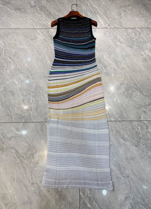 Sequined Striped Knit Dress