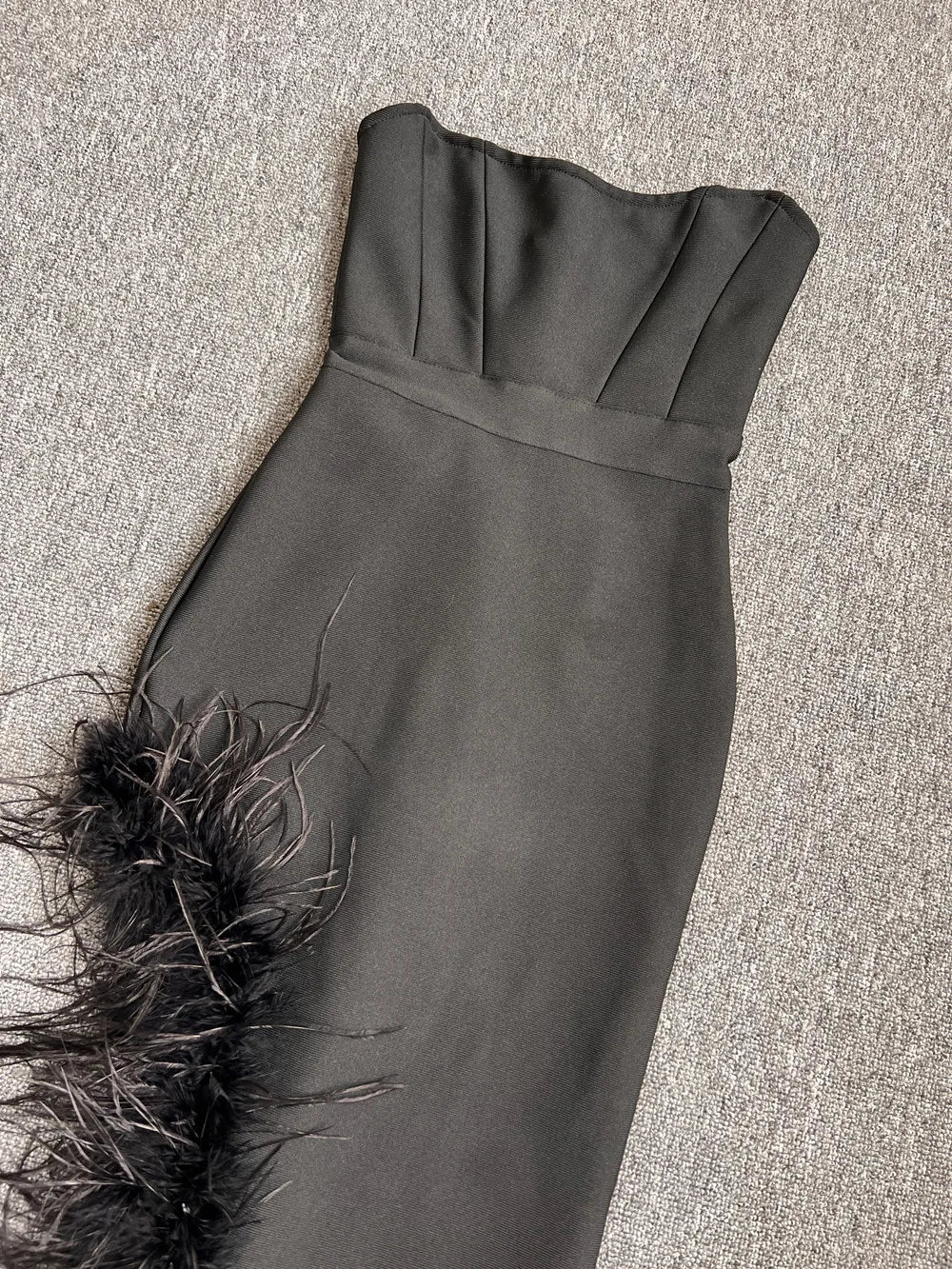 Strapless Feather Midi Dress