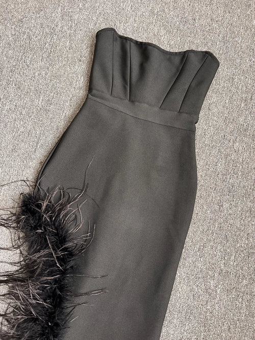Strapless Feather Midi Dress