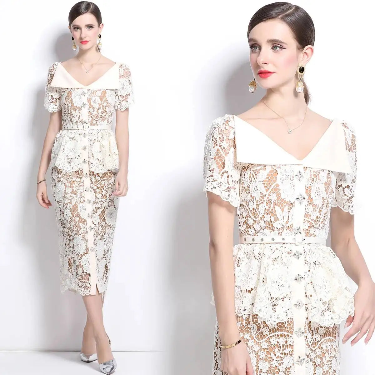 Beaded Lace Midi Dress