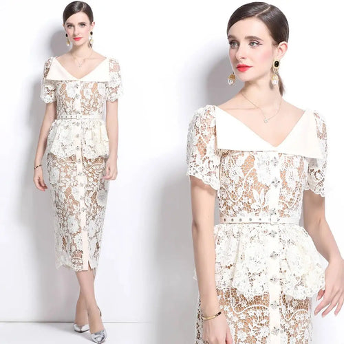 Beaded Lace Midi Dress