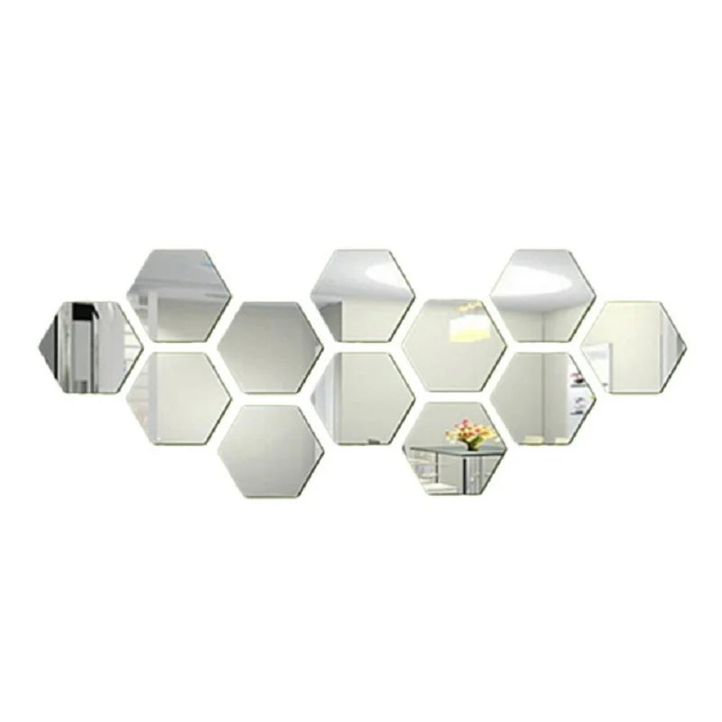 Rose Gold 3D Hexagon Mirror Wall Stickers DIY TV Background Decor for Living Room Bedroom Bathroom Home Decor