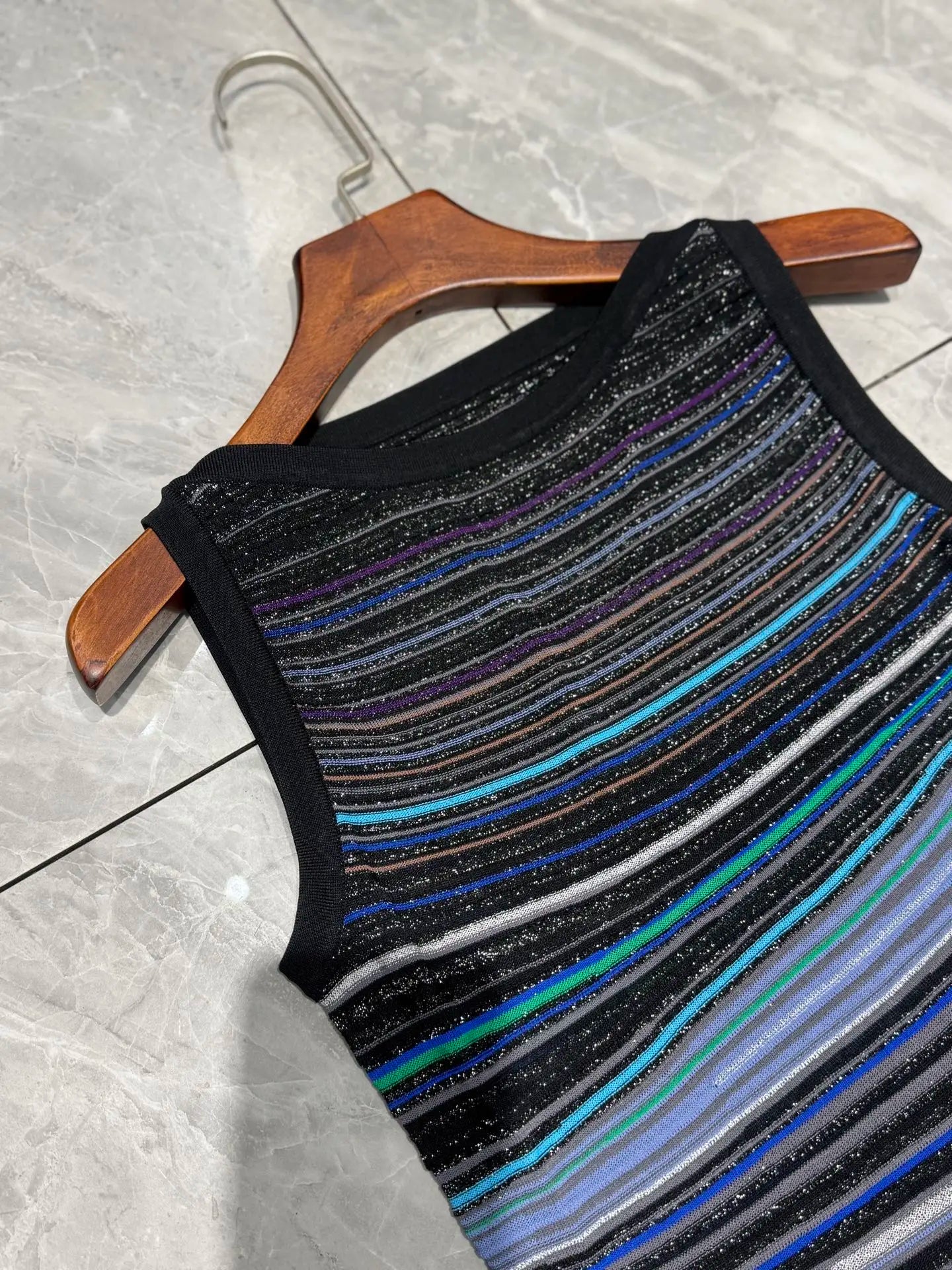 Sequined Striped Knit Dress