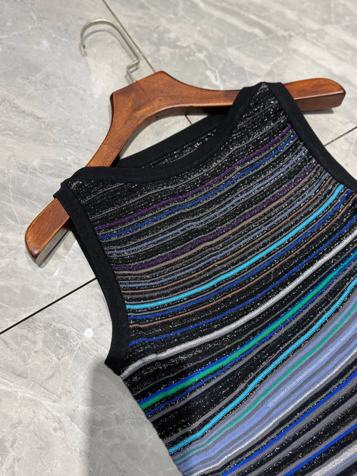 Sequined Striped Knit Dress