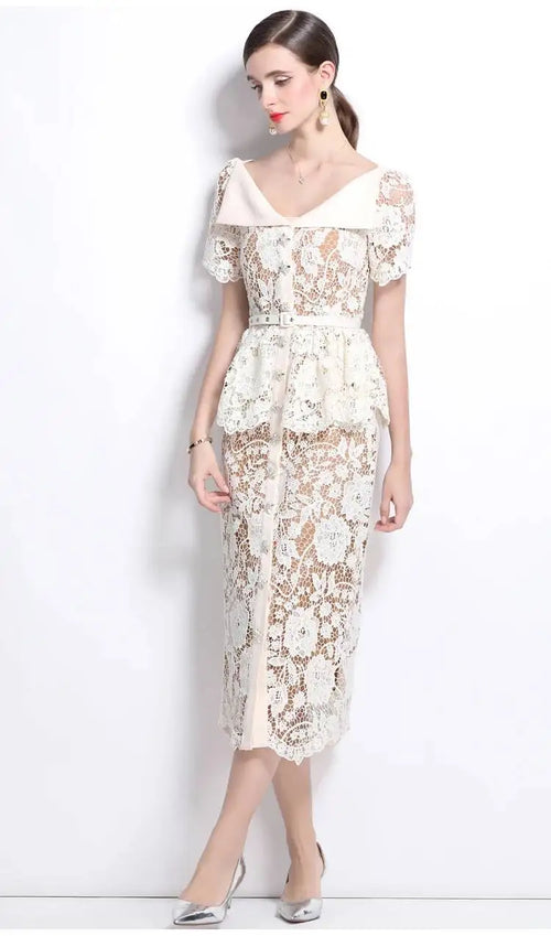 Beaded Lace Midi Dress