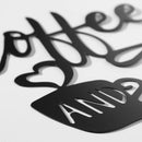 Black Plaque Wall Hanging Decoration Coffee and Tea Cutout Letter Silhouette Metal Sign for Home Dining Room Kitchen