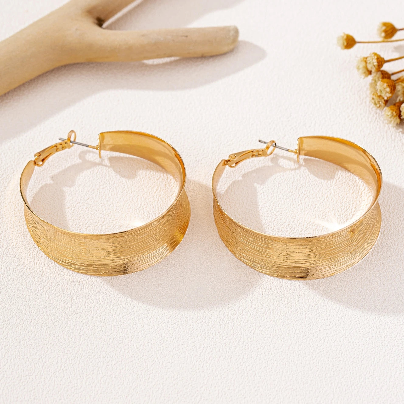 Brushed Gold Hoop Earrings