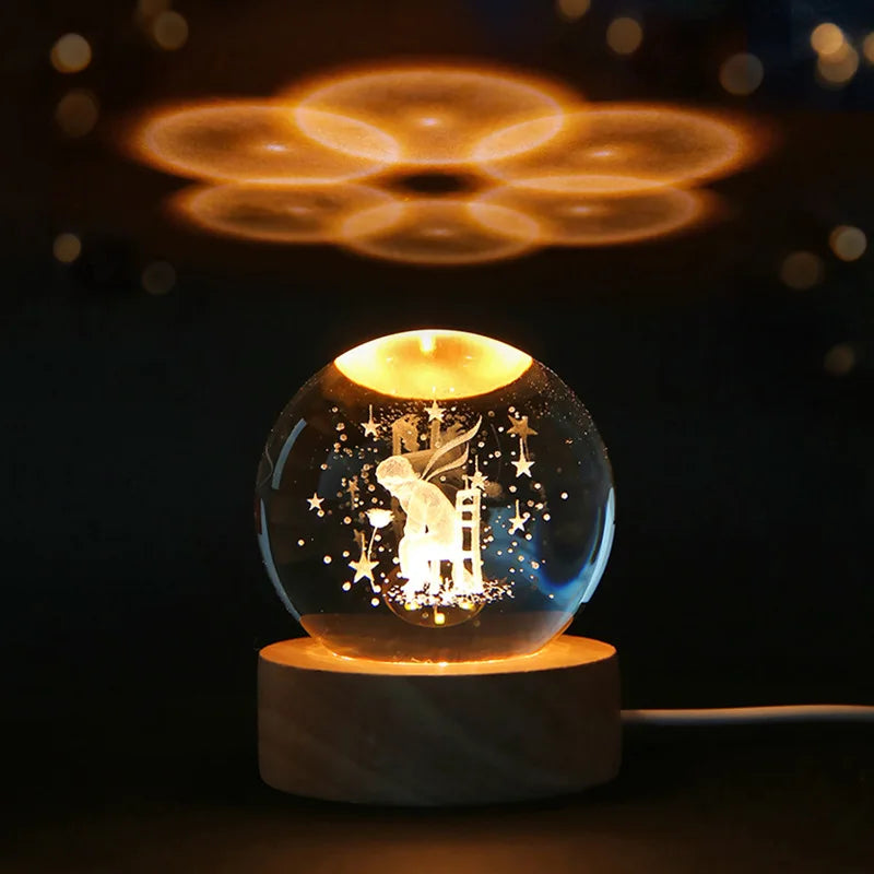 3D Crystal Ball Night Light Laser Engraved Solar System Globe Decoration for Home Desktop Astronomy Birthday Gift