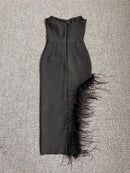 Strapless Feather Midi Dress