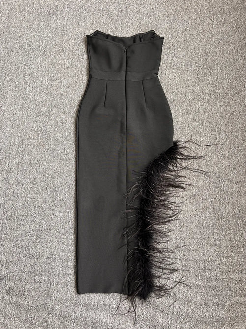 Strapless Feather Midi Dress