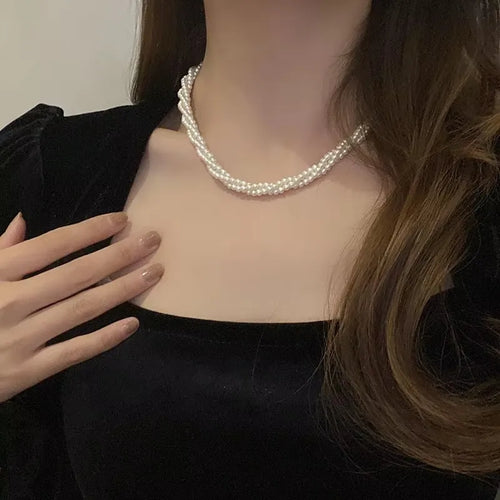 Layered Pearl Choker Necklace