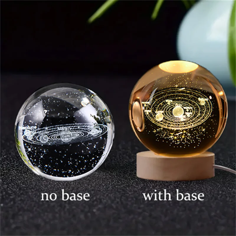 3D Crystal Ball Night Light Laser Engraved Solar System Globe Decoration for Home Desktop Astronomy Birthday Gift