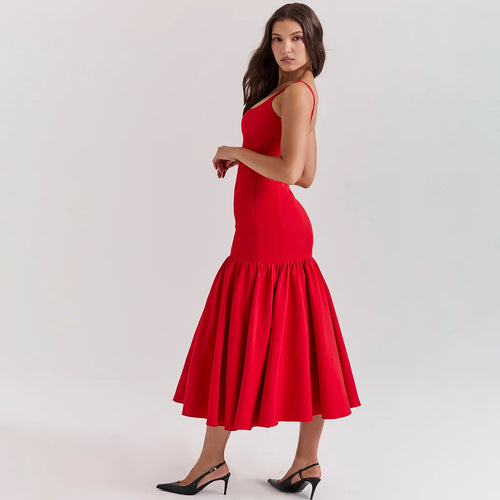 Red Suspender Dress