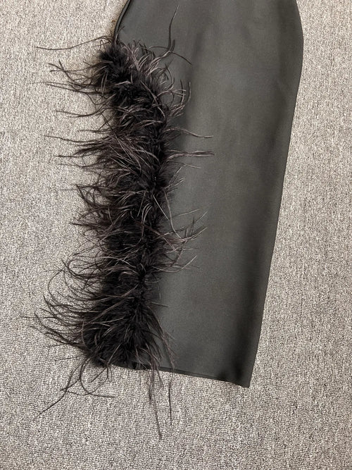 Strapless Feather Midi Dress