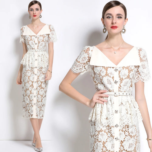 Beaded Lace Midi Dress