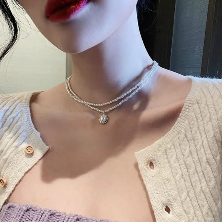 Layered Pearl Choker Necklace