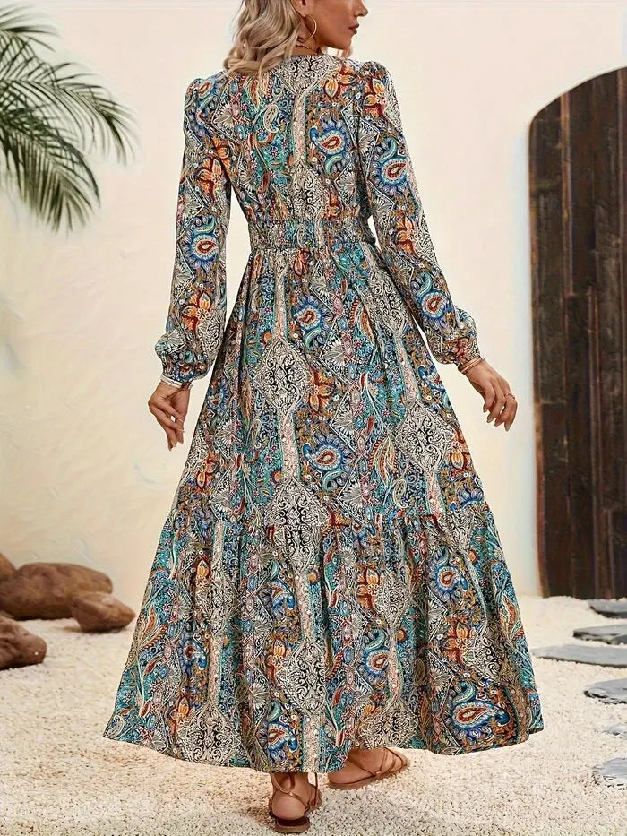 Ruffles Print Maxi Dress