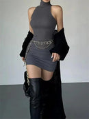 Ruched Turtleneck Mini Dress