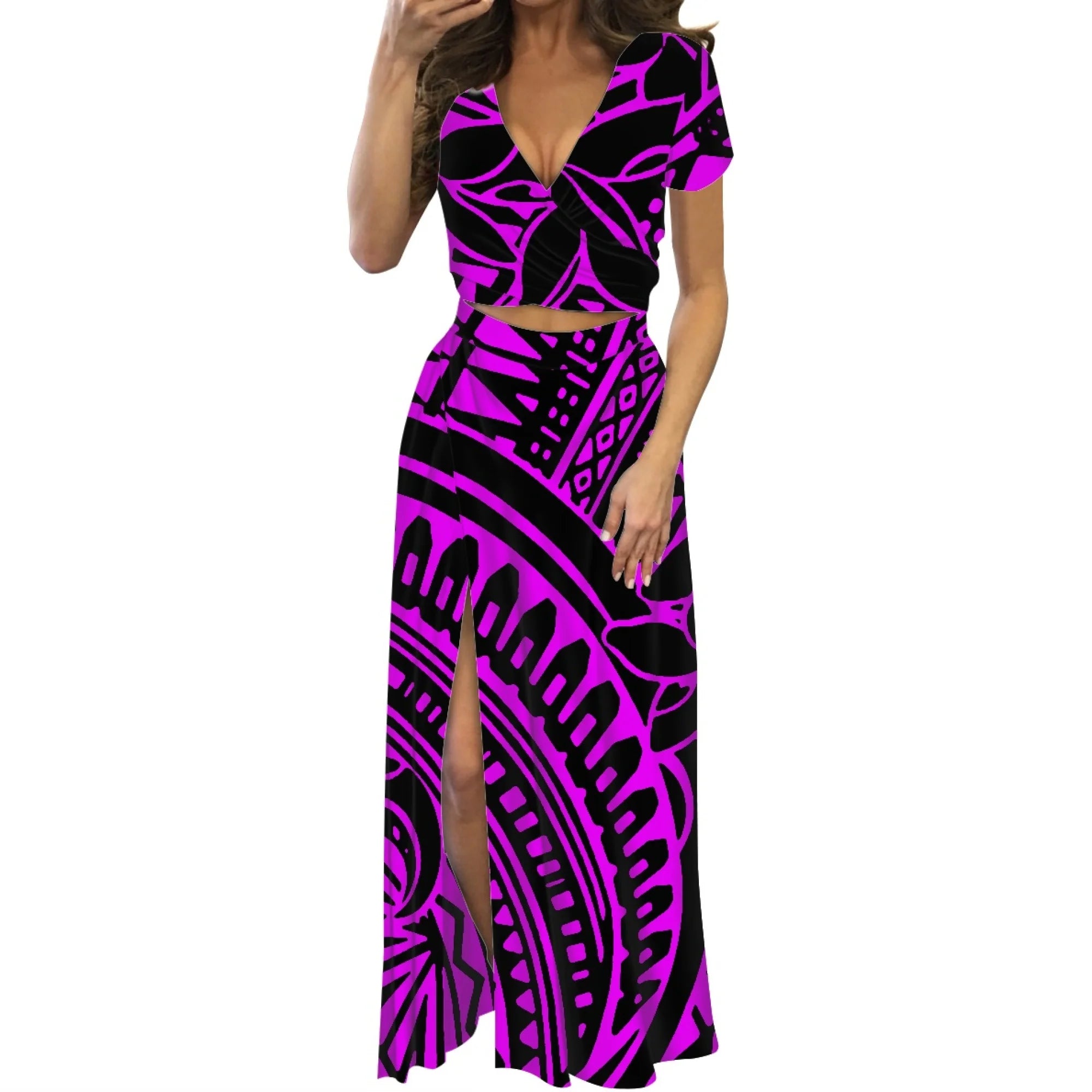 Polynesian Print Maxi Dress