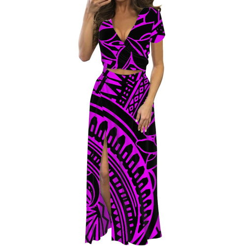 Polynesian Print Maxi Dress