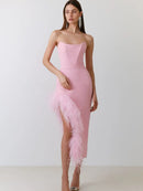 Strapless Feather Midi Dress
