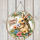 Farmhouse Style Round Wooden Easter Bunny Logo Wreath 7.87 Inch with Lilies Spring Decoration for Plaques Signs