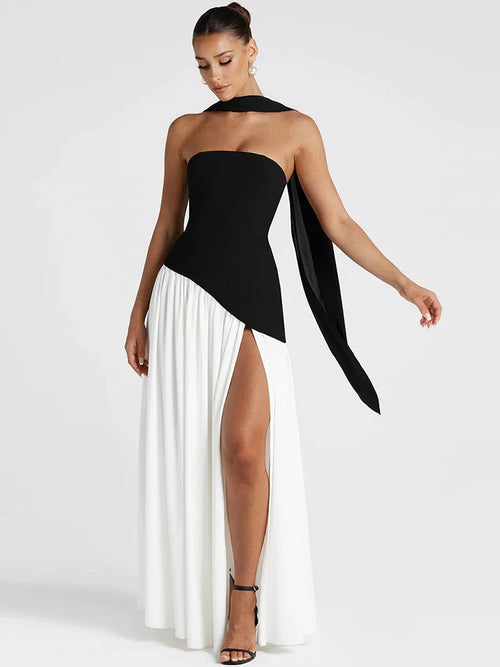 Patchwork Draped Maxi Dress