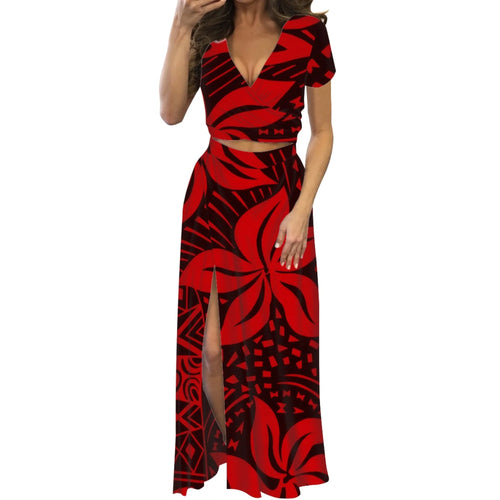 Polynesian Print Maxi Dress