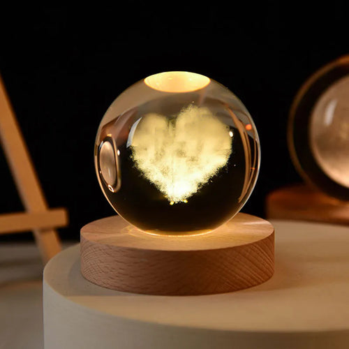 3D Crystal Ball Night Light Laser Engraved Solar System Globe Decoration for Home Desktop Astronomy Birthday Gift