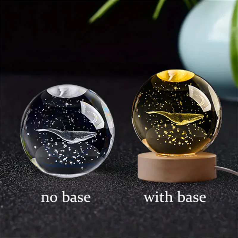 3D Crystal Ball Night Light Laser Engraved Solar System Globe Decoration for Home Desktop Astronomy Birthday Gift