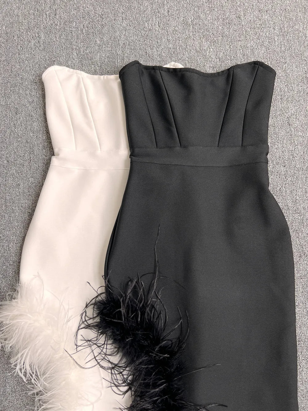 Strapless Feather Midi Dress