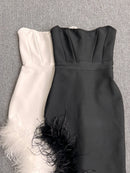 Strapless Feather Midi Dress