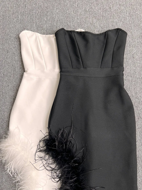Strapless Feather Midi Dress