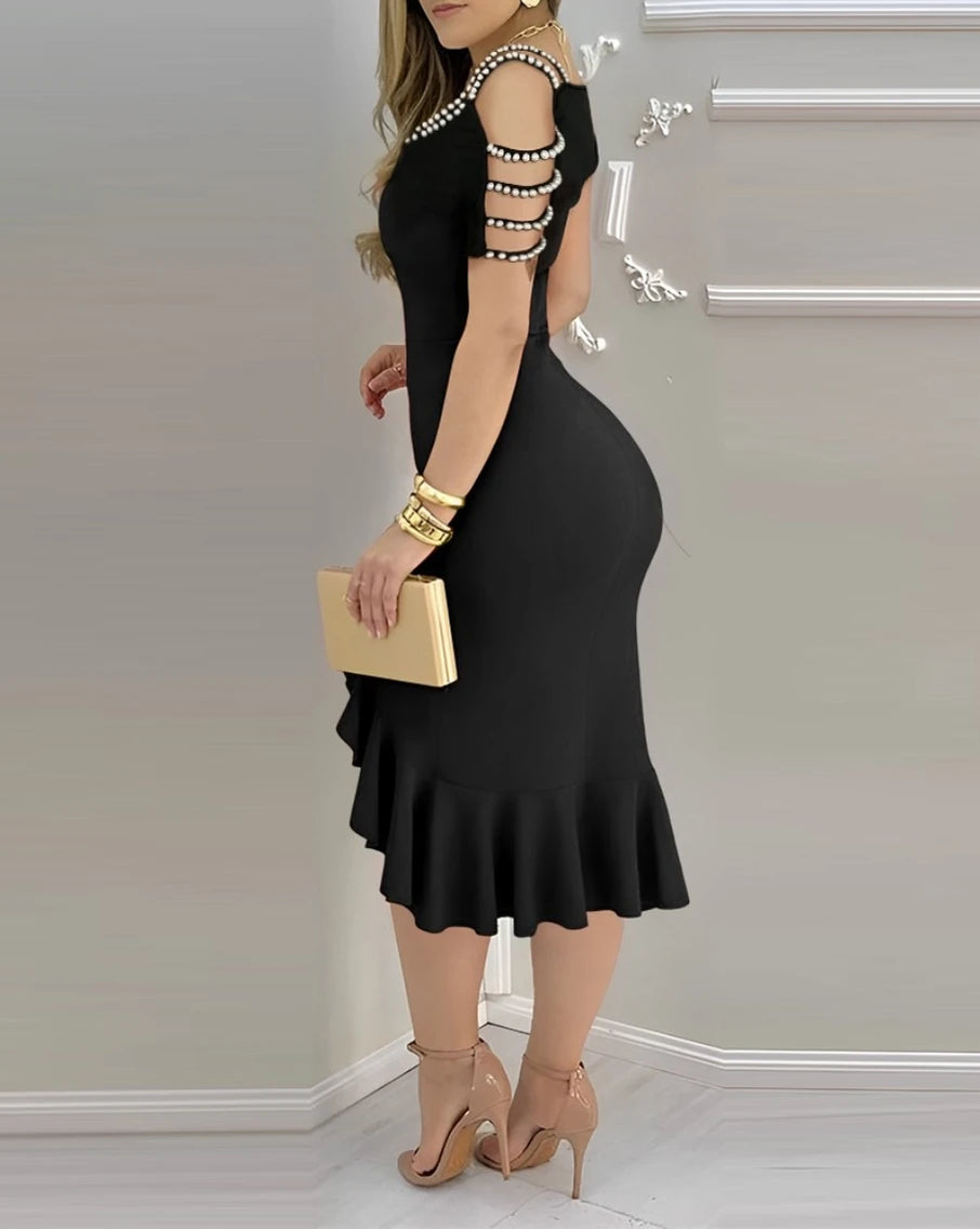 Ruffle Shoulder Midi Dress