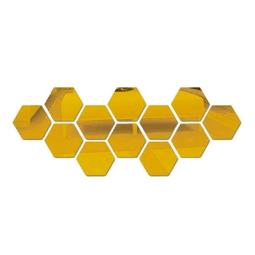 Rose Gold 3D Hexagon Mirror Wall Stickers DIY TV Background Decor for Living Room Bedroom Bathroom Home Decor