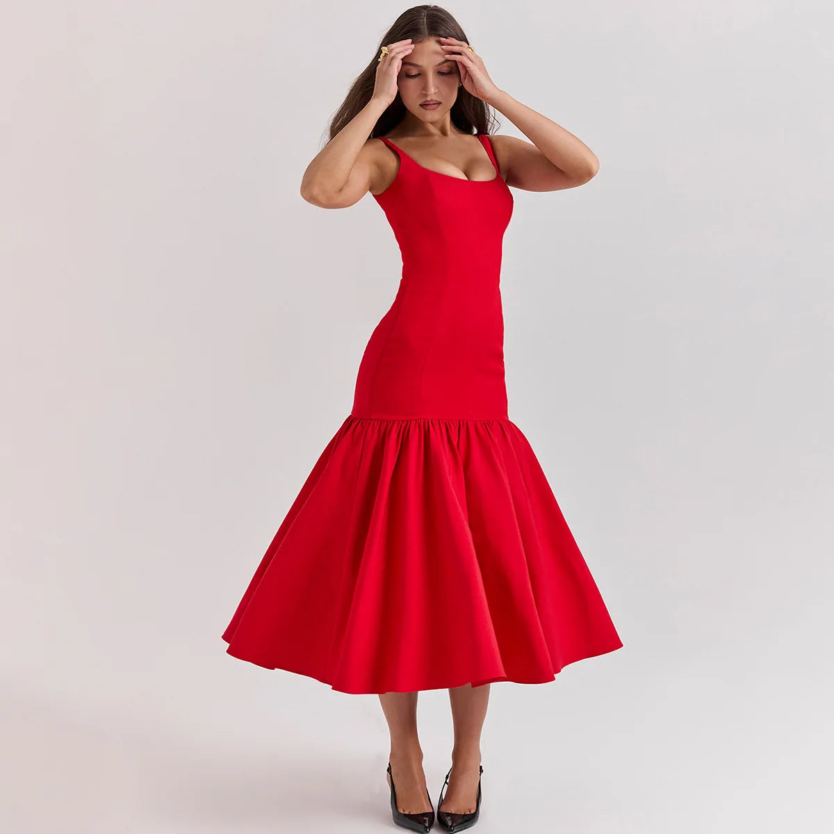 Red Suspender Dress