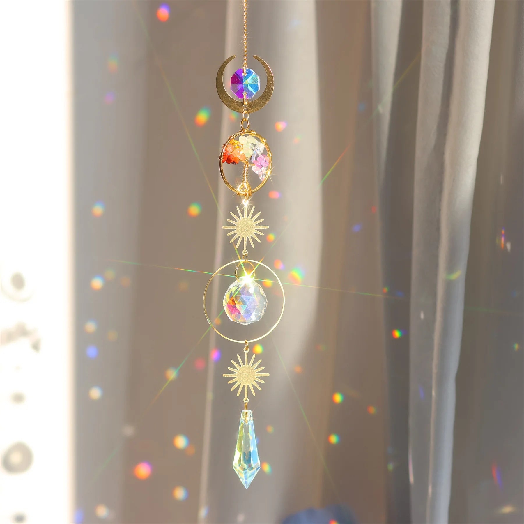 Crystal Diamond Moon Sun Catcher Butterfly Lotus Rainbow Christmas Home Garden Decoration Wind Chime