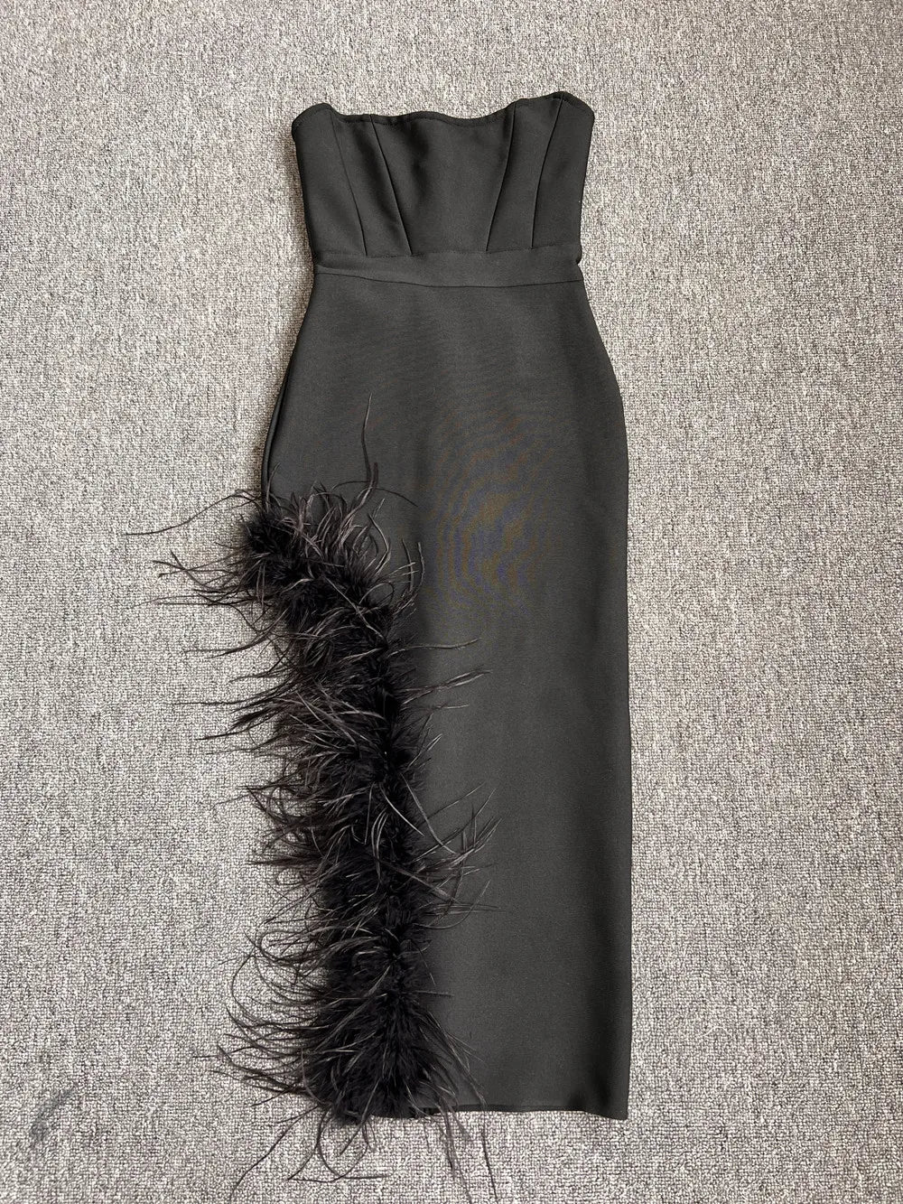 Strapless Feather Midi Dress