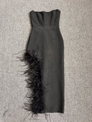 Strapless Feather Midi Dress