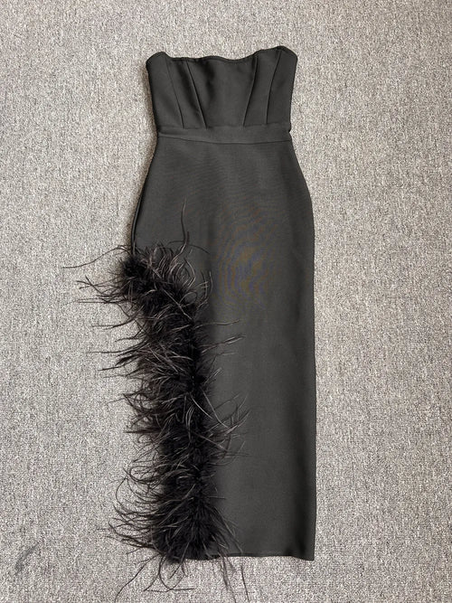 Strapless Feather Midi Dress