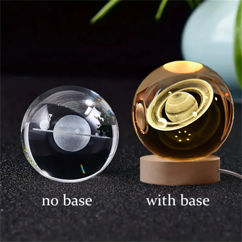 3D Crystal Ball Night Light Laser Engraved Solar System Globe Decoration for Home Desktop Astronomy Birthday Gift