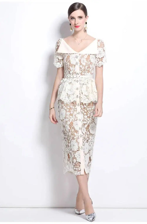 Beaded Lace Midi Dress