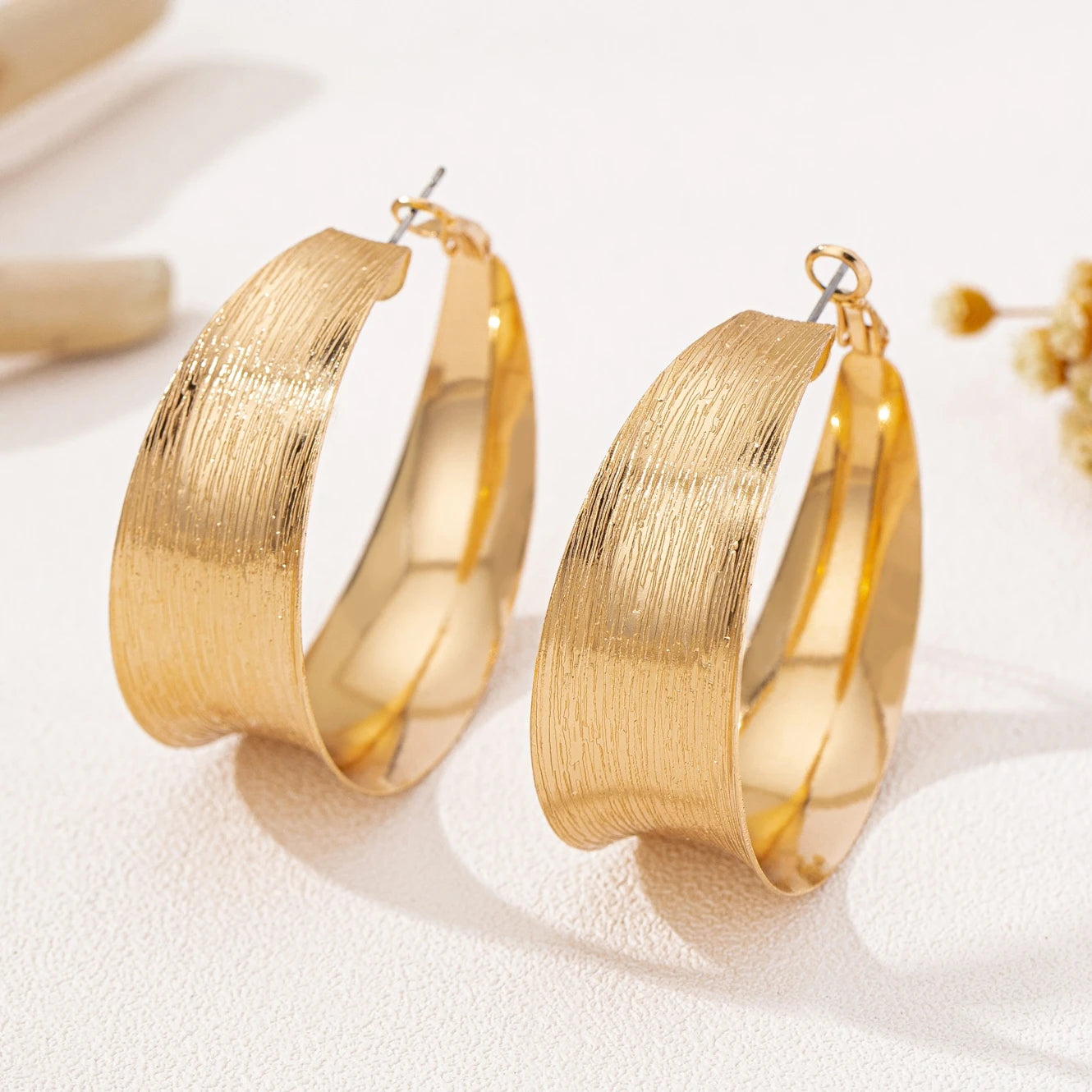 Brushed Gold Hoop Earrings