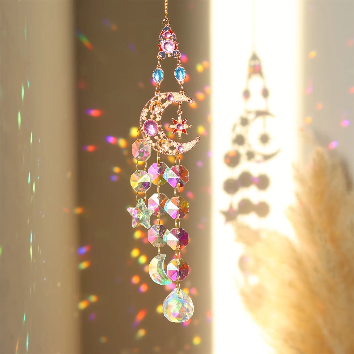 Crystal Diamond Moon Sun Catcher Butterfly Lotus Rainbow Christmas Home Garden Decoration Wind Chime