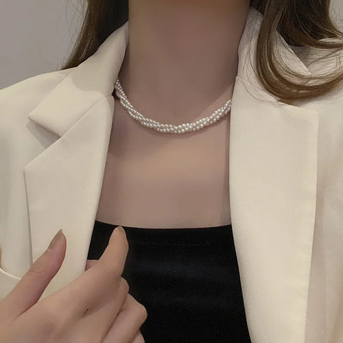 Layered Pearl Choker Necklace